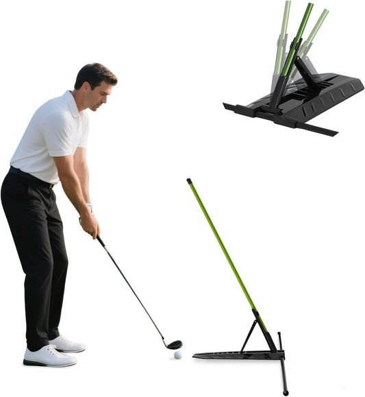Golf Alignment Stick Holder, Golf Training Aid Teaching Equipment for Aiming, for Putting, Aiming, Full Swing Trainer, Posture Corrector, Golf Swing Trainer with Metal Sticks
