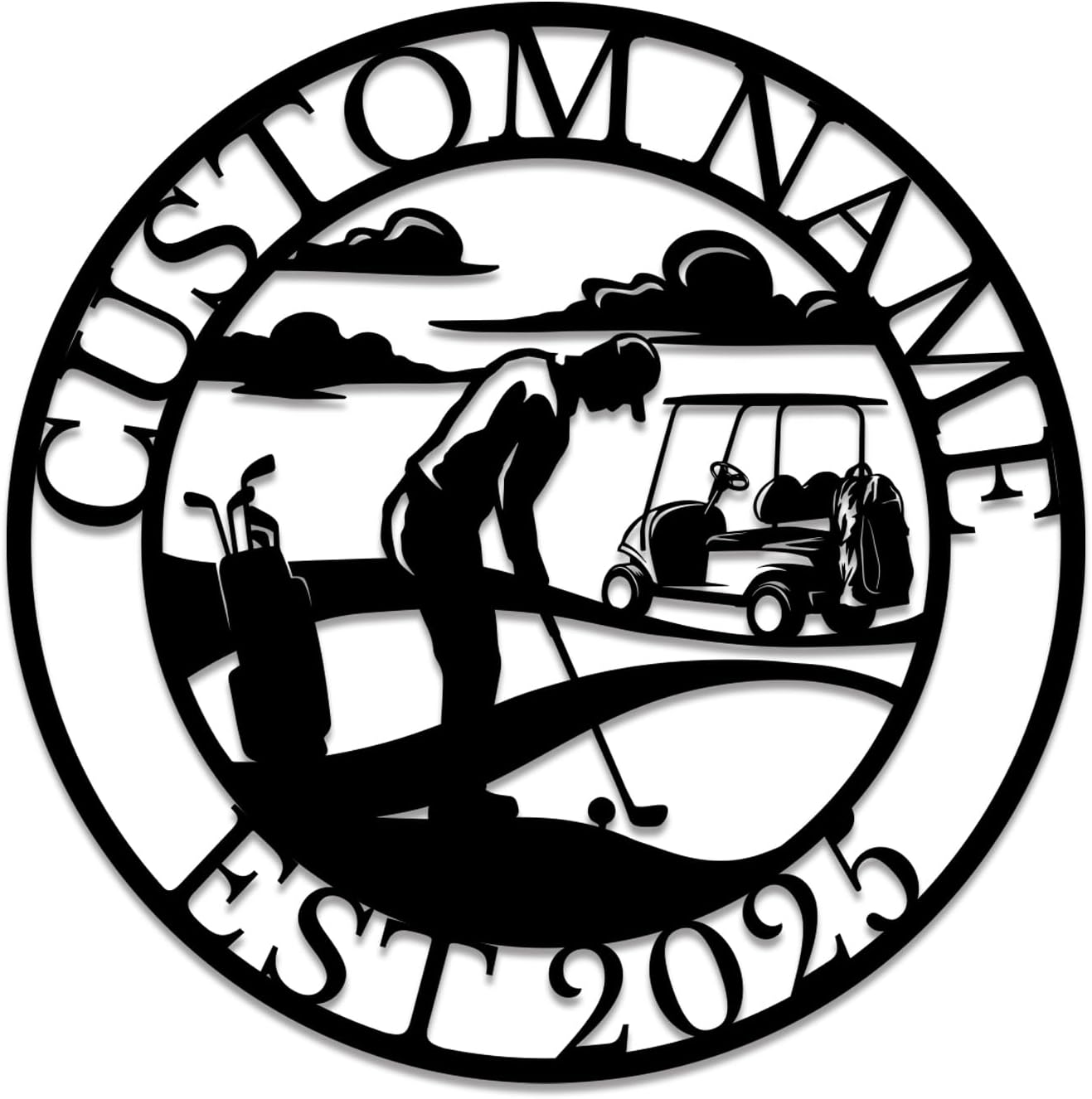 Personalized Custom Crossed Golf Metal Wall Art,Personalized Golfer Name Sign Decoration For Room,Hole Golf Club Decoration (Style-1)