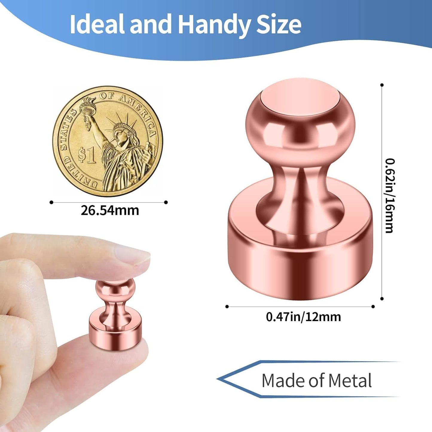 Small Strong Refrigerator Magnets Black Magnets for Fridge Mini Magnetic Push Pins Metal Brushed Nickel for Whiteboard Map, Fridge Magnets Adult, Office Magnet (Rose Gold, 24Pack)