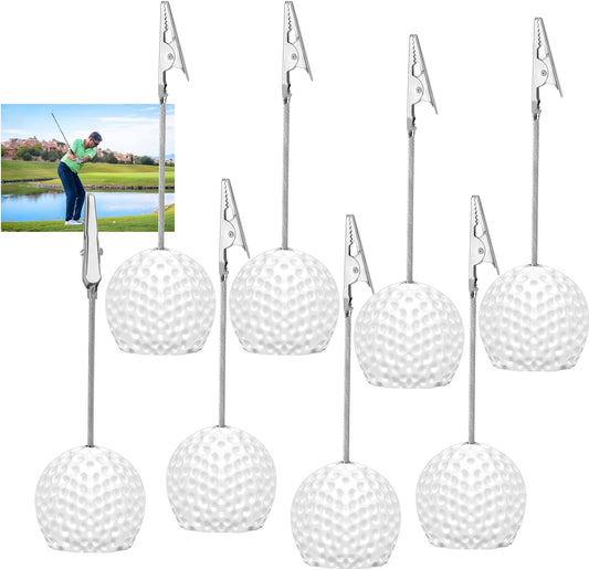 8 PCS Resin Golf Ball Base Alligator Clip Place Card Holder Golf Ball Shaped Table Number Holder Name Place Card Holder for Office Menu Events Wedding Party