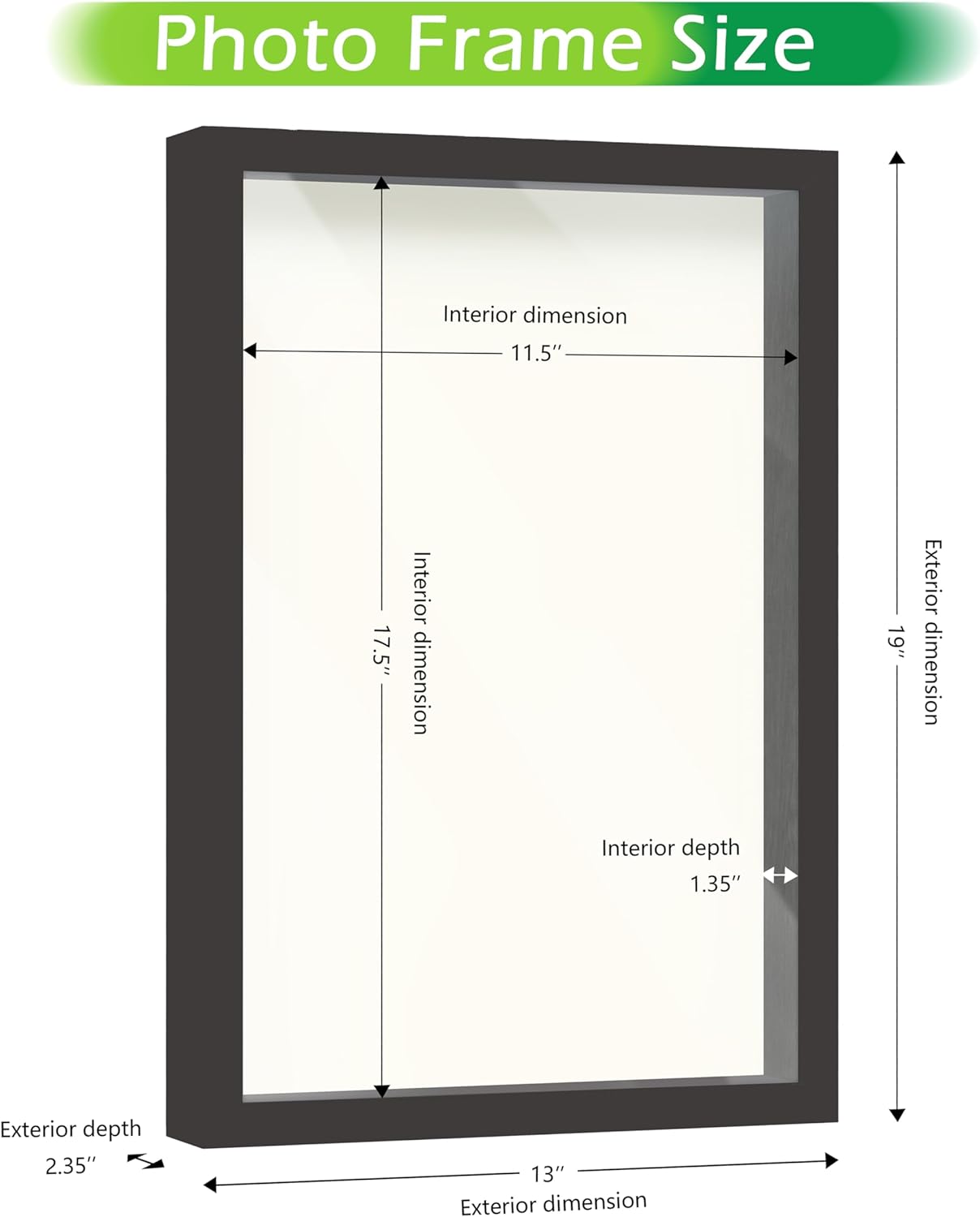 FrameWorks 12" x 18" Black Wooden Shadow Box Frame – Soft Felt Back, Tempered Glass, and Included Elegant White Ball Push Pins