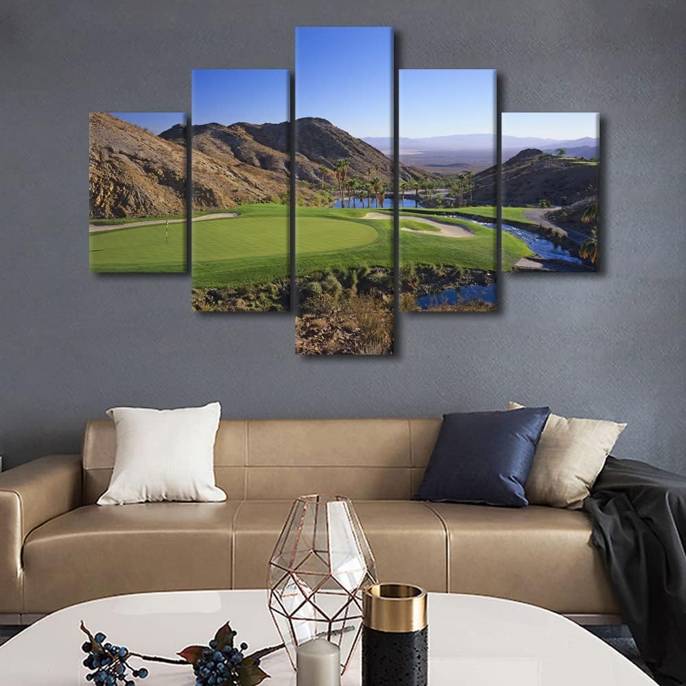 5 Pcs Golf Poster Wall Art Cascata Golf Course Scenery Picture Wall Art Canvas Print US Golf Themed Home Decor Pictures for Living Room Bedroom Painting Artwork Framed Ready to Hang - 60" W x 40" H