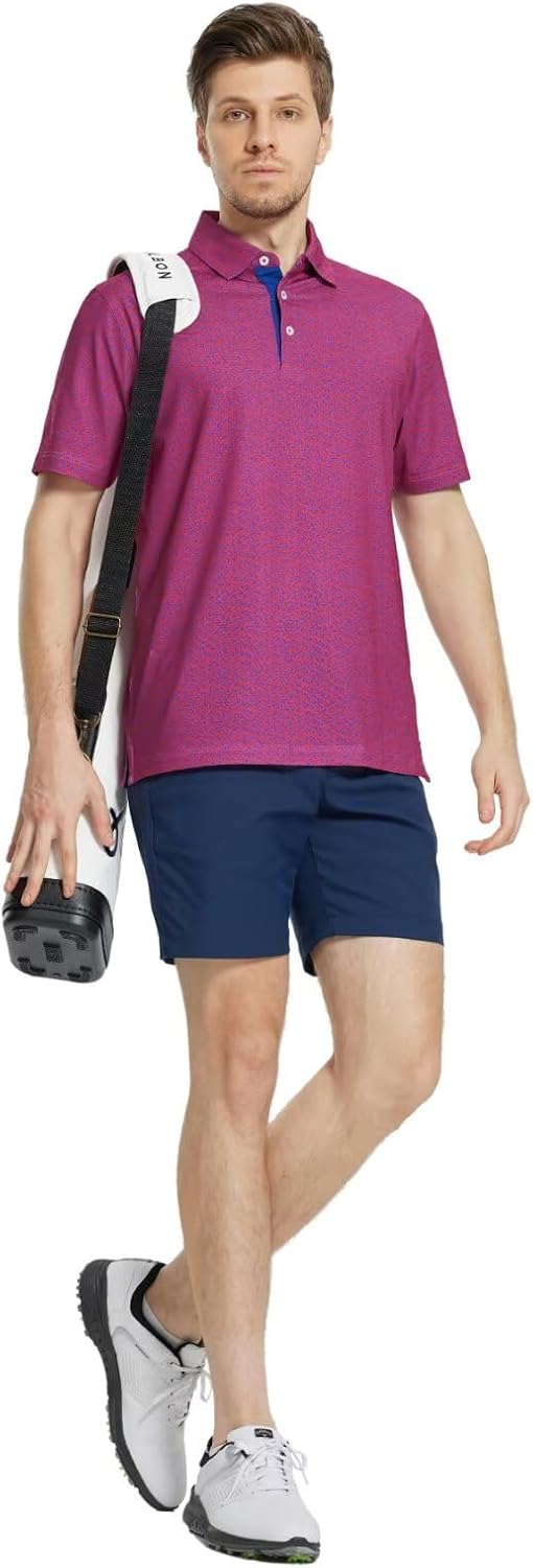 M MAELREG Mens Golf Shirt Short Sleeve Dry Fit Print Moisture Wicking Performance Patterns Collared Polo Shirt