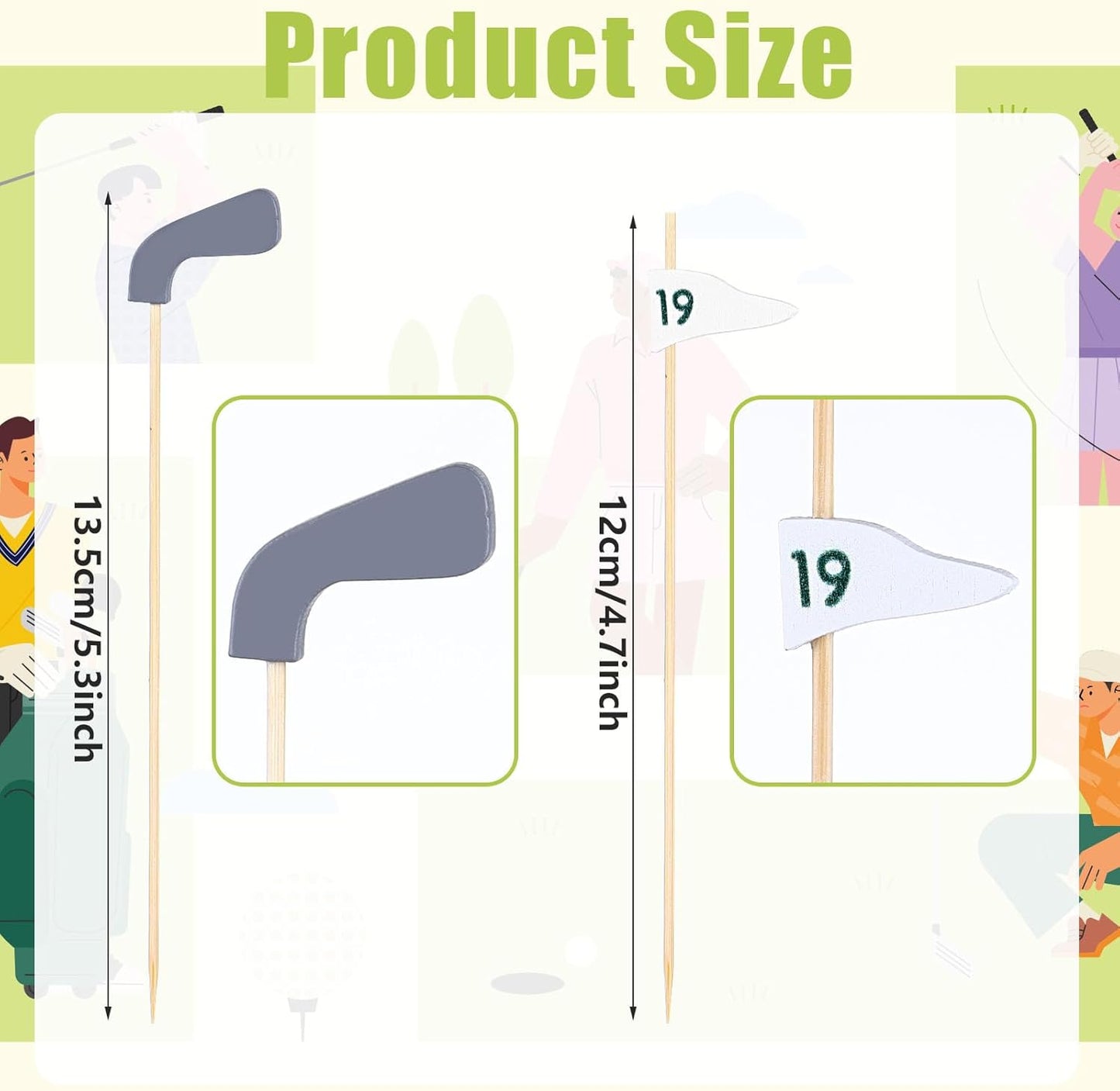 500PCS Golf Cocktail Picks 5.3inch Bamboo Golf Toothpick for Appetizers Golf Club Drink Cocktail Stirrers Golf Cake Topper Flags Golf Cocktail Toothpicks Golf Cake Topper for Golf Party Decorations