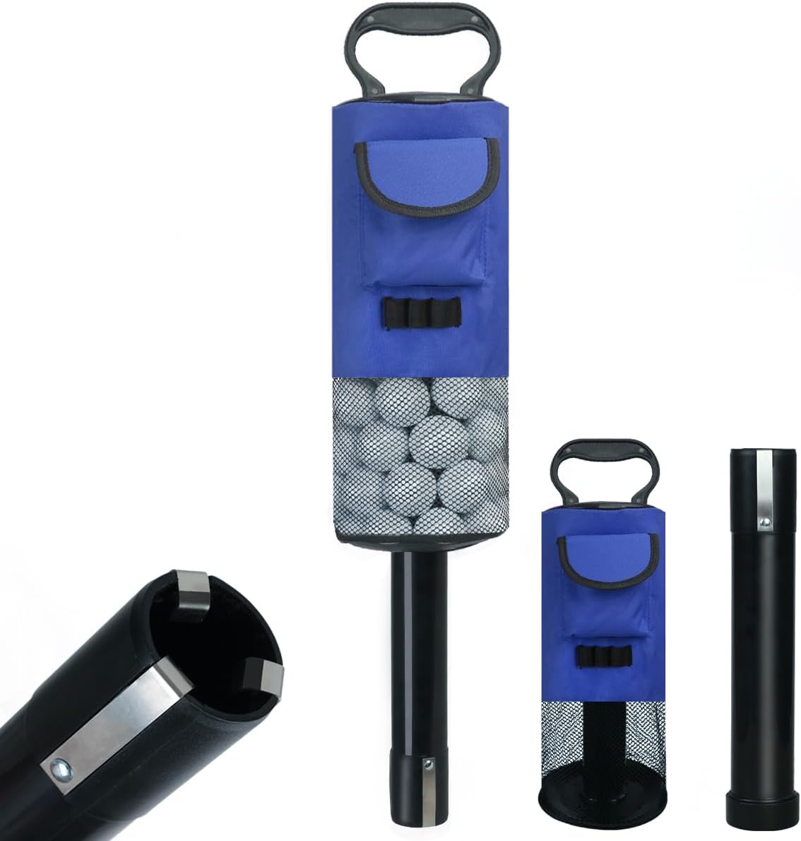 HOW TRUE Golf Ball Retriever, Portable Shag Bag Golf Ball Pick Up with Removable Plastic Tube, Pocket Shagger Storage