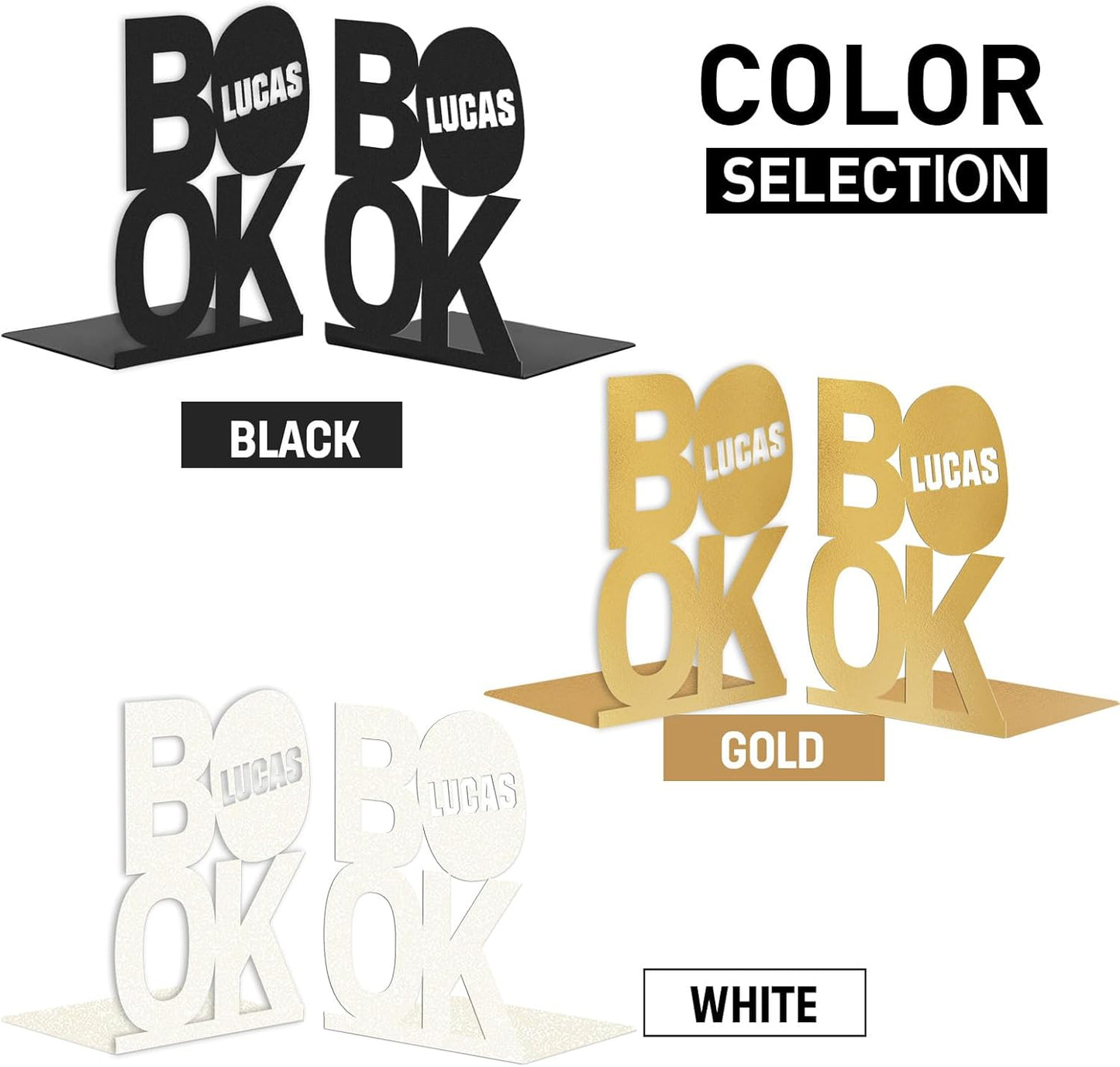 Personalized Name Metal Book Ends 2 Pcs, Unique Bookends for Shelves Room Decorative, Heavy Duty Metal Bookends, Non-Slip Book Stopper, Book Shelf Holder for Home Office Study Room, Book Lovers Gifts