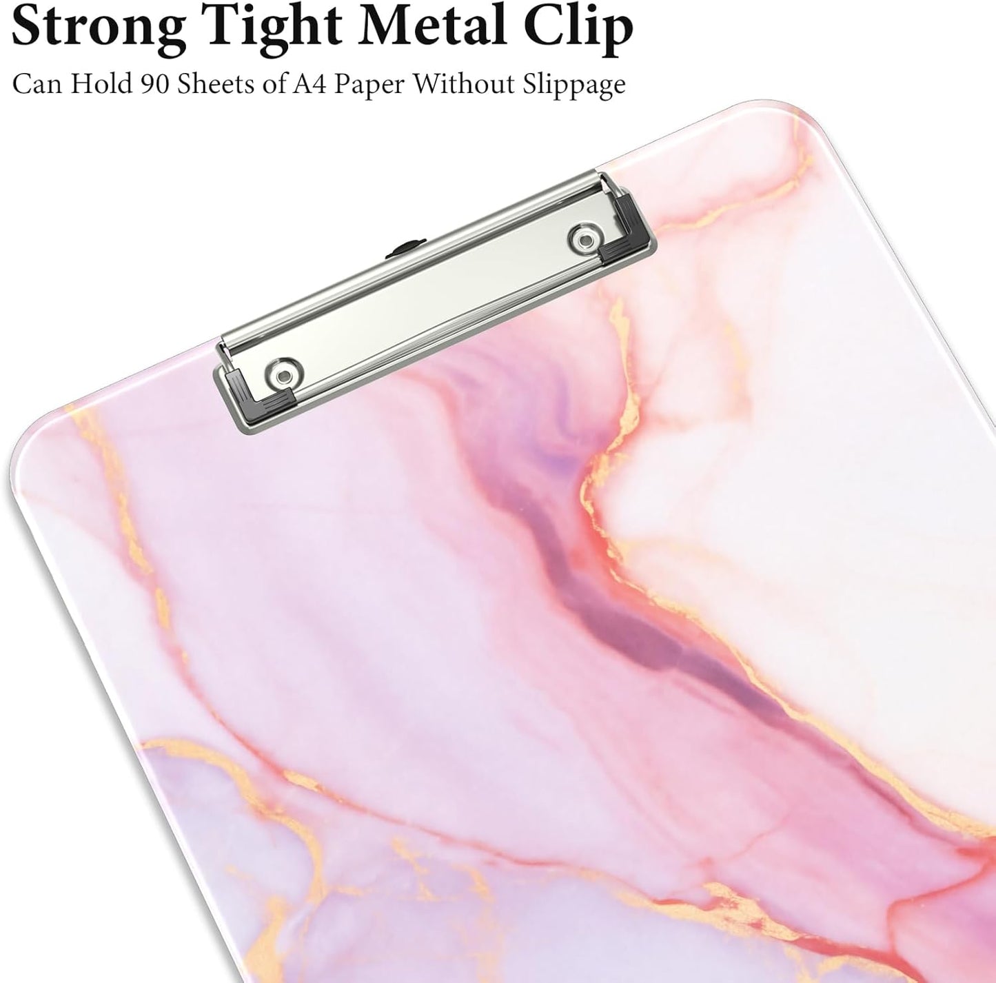 Rimilak Plastic Clipboards with Metal Clip, A4 Letter Size 9 x 12.5 in, Office Decorative for Students Women Men and Kids, Cute Custom Pattern, Pink Gold Marble