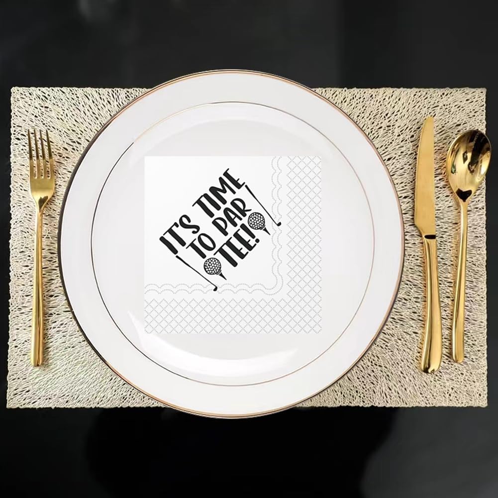 SharkBliss Golf Cocktail Napkins, It's Time To Par Tee Disposable Paper Cocktail Beverage Napkins for Golf Theme Party Table Decor 2-Ply, 5x5" (50, It's Time To Par Tee)