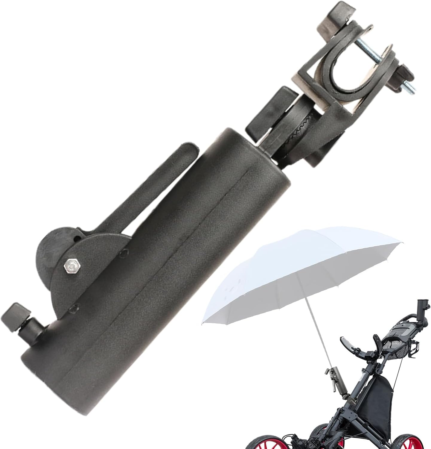 Adjustable Umbrella Stand Clamp - Double Lock Golf Cart Holder, Fits Beach Chair Mobility Scooter Wheelchair