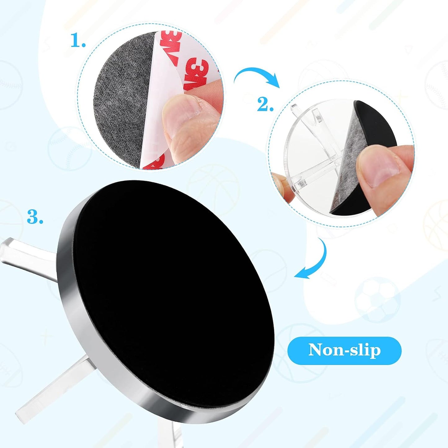 3 Pieces Acrylic Small Ball Stand Holder Sport Ball Display Rack Baseball Display Stand with 3 Pieces Non-Slip Rubber Pads for Baseball Golf Softball Tennis Spheres