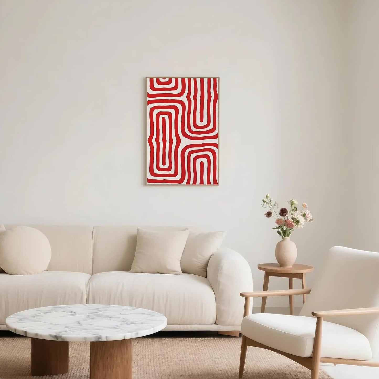 LXLSTORE Red Geometric Wall Art Abstract Print Vintage Wall Art Red Minimalist Paintings Mid Century Modern Art 16x24inch Unframed for Living Room Kitchen Bedroom Home Deco