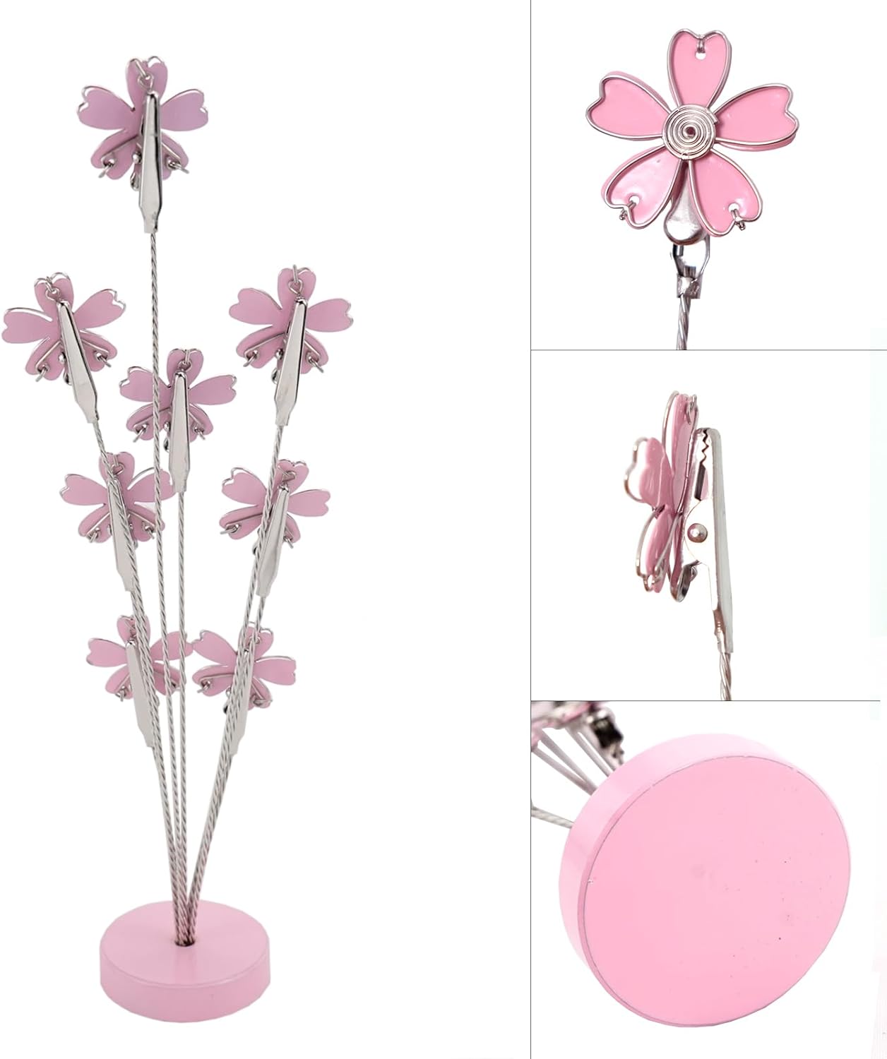 8-Branch Family Tree Picture Frame Holder, Card Photo Clips Holder Desk Stand for Memo Paper Note Photo Christmas Wedding Card Display (Cherry Blossoms)