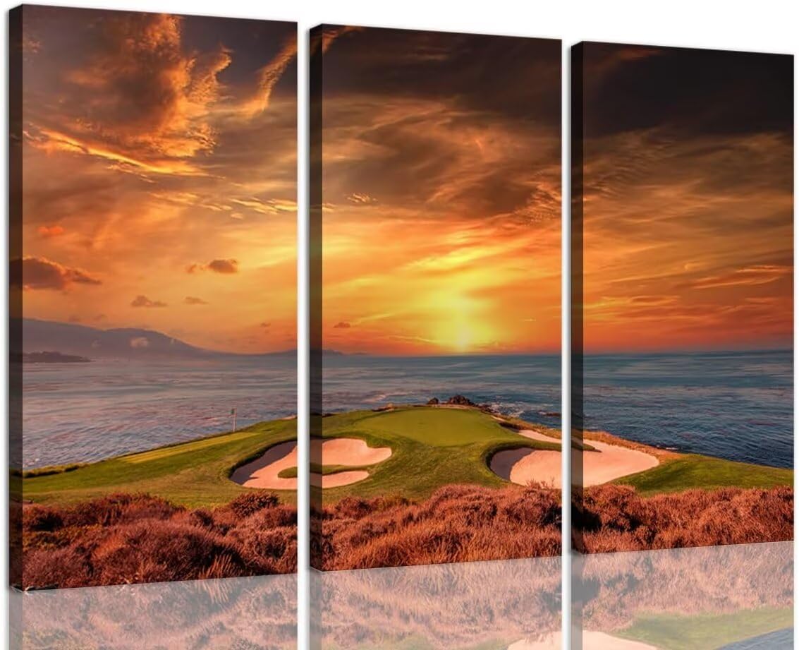 Pebble Beach Golf Course Wall Art for Living Room Bedroom Bathroom Home Decorations Monterey California Golf Course Pictures Posters Framed Artwork Canvas Prints Ready to Hang(20''W x 40''H x3)