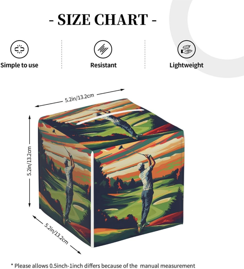 Square Leather Tissue Box Cover, Waterproof Napkin Dispenser with Golf Ball Golf Lover Print, Tissue Holder for Bathroom, Living Room, Bedroom, Office, and Car Decor