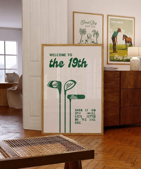 Nationcog Welcome to the 19th Hole Poster, Retro Golf Club Wall Art Print, Vintage Green Typography, Funny Golf Decor for Bar or Man Cave, for Golf Lovers (Unframed) (20x30)