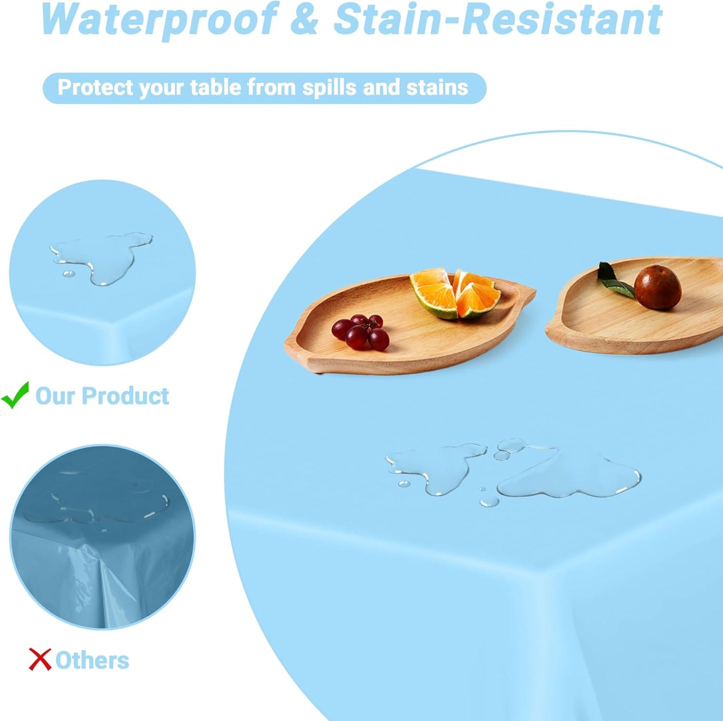 QZYL 12 PCS SkyBlue Plastic Tablecloths, 54 in x 108 in Dinner Table Cloths, Rectangle Table Cover for Birthday Party Family Gathering Wedding