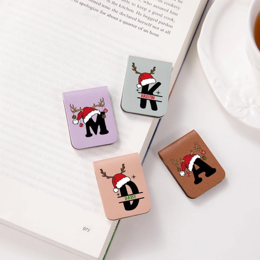 CALLIE Personalized Magnetic Bookmark Clip – Custom Name Reading Gifts for Book Lovers, Birthday Teacher's Day Christmas for Bookworm Gifts (Santa Hat Reindeer)