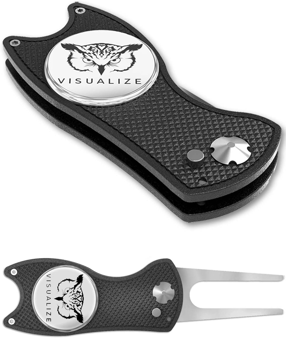 VISUALIZE Elite Switchblade Golf Divot Repair Tool Set with Ball Marker - Sturdy Anodized Aluminum - Perfect Golf Accessory Gift