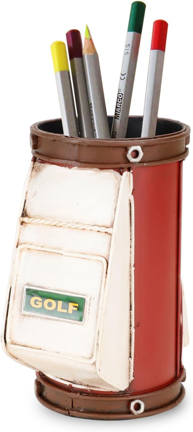 Roykaw Golf Pen Holder for Men Women, Office Desktop Organizer, Perfect Presents, and Golf Office Decor for Friends/Teachers/Children/Customers-Red