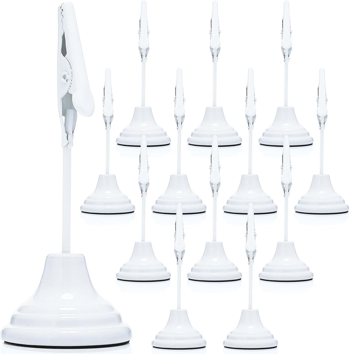 Skyygemm 12 Pcs Table Number Holders 3 Inch Place Card Holder with Alligator Clip Metal Place Card Stands Table Sign for Photos, Food Signs, Birthdays, Weddings (White)