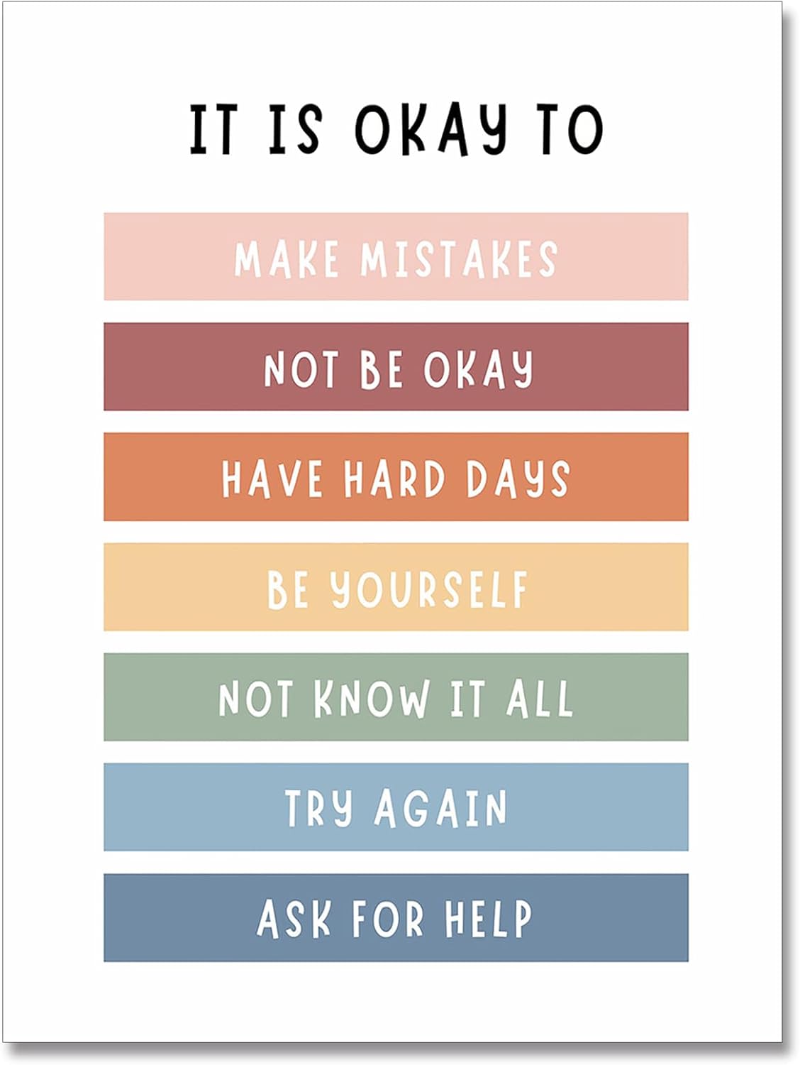 uoyien Growth Mindset Mental Health Posters Boho Classroom Playroom Therapy Office Decor Affirmations Quotes Canvas Wall Art Kids Educational Prints For Calming Corner Decoration 12x16in Unframed