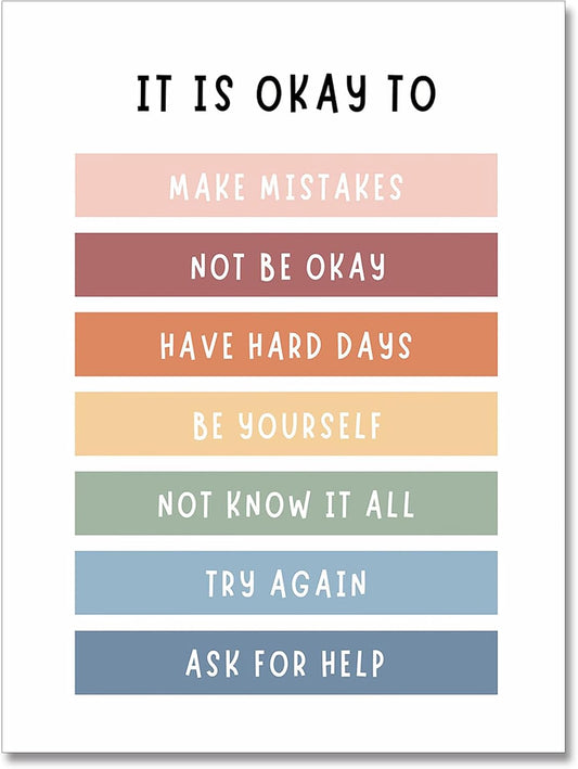 uoyien Growth Mindset Mental Health Posters Boho Classroom Playroom Therapy Office Decor Affirmations Quotes Canvas Wall Art Kids Educational Prints For Calming Corner Decoration 12x16in Unframed