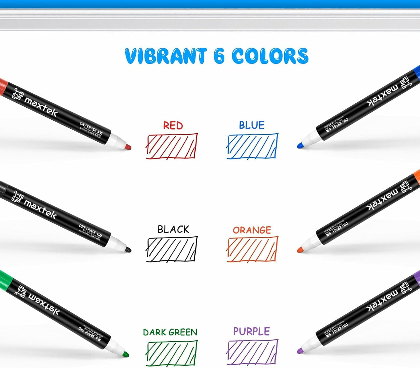 maxtek Dry Erase Markers - 6 Count Colorful Magnetic Dry Erase Markers Fine Tip with Eraser, Low Odor Whiteboard Markers for Calendar Boards