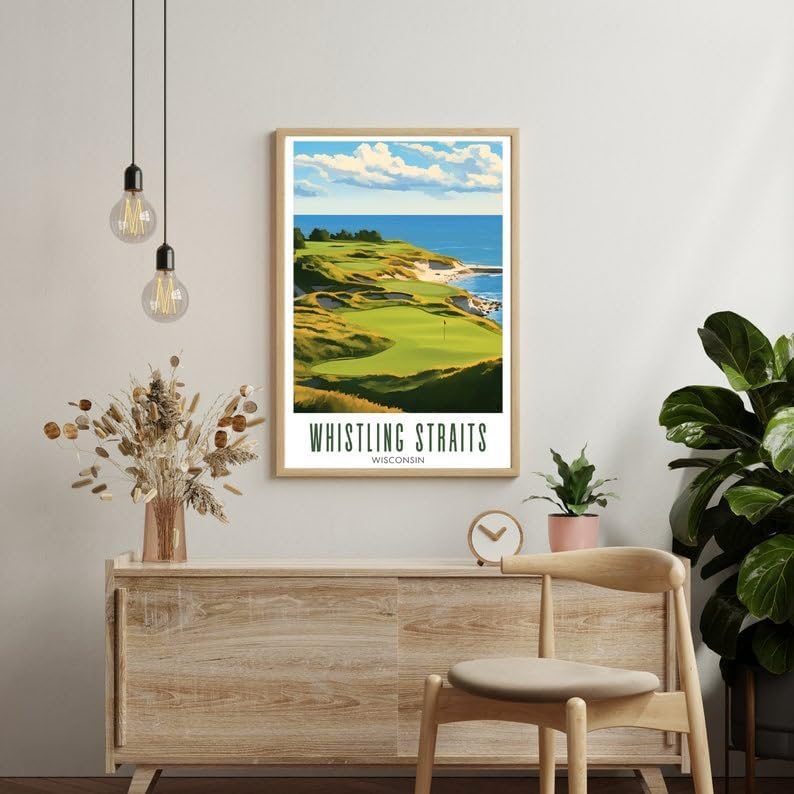 Nationcog Whistling Straits Golf Wall Art Poster, Wisconsin Lakefront Course Print for Home or Office, Vintage Coastal Decor, Golf Gift for Dad, Husband, or Sports Lovers (Unframed) (24x36)