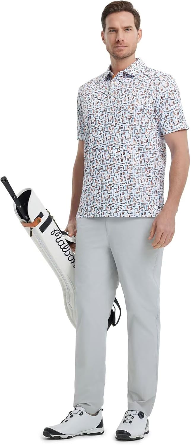 M MAELREG Mens Golf Shirt Short Sleeve Dry Fit Print Moisture Wicking Performance Patterns Collared Polo Shirt