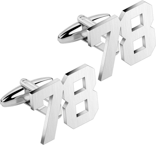 AMITER Mens Cufflinks with Number, Classic Silver Personalized Cuff Links for Men, Sport’s Day Casual or Formal Shirts
