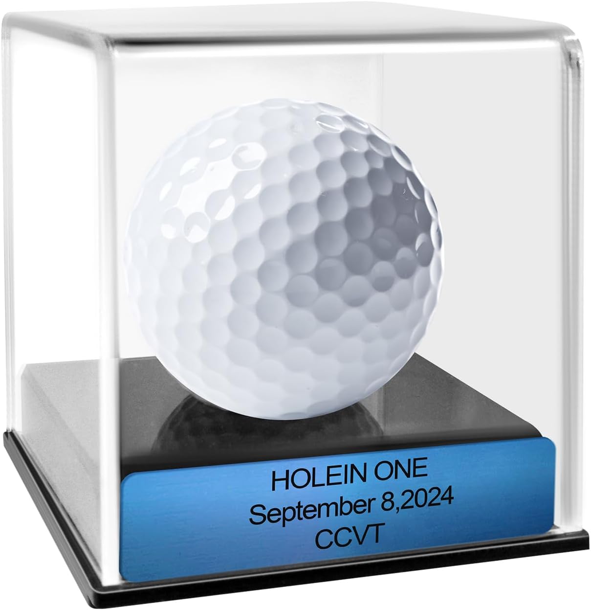 Custom Golf Hole-in-One Display Case, Acrylic Golf Ball Display Case, Custom Engraved Plaque, Commemorate Your Hole in One Shot (Sapphire Blue)