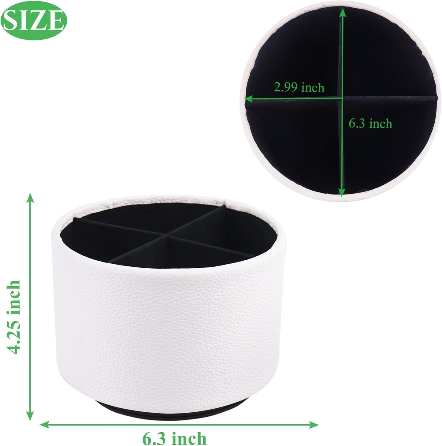 Hennaja Round Leather Art Supply Organizer,Remote Control Holder,360 Degree Spinning,Multi-Functional Pencil Holder,4 Compartments Desktop Stationary Organizer(1-Lichee White)