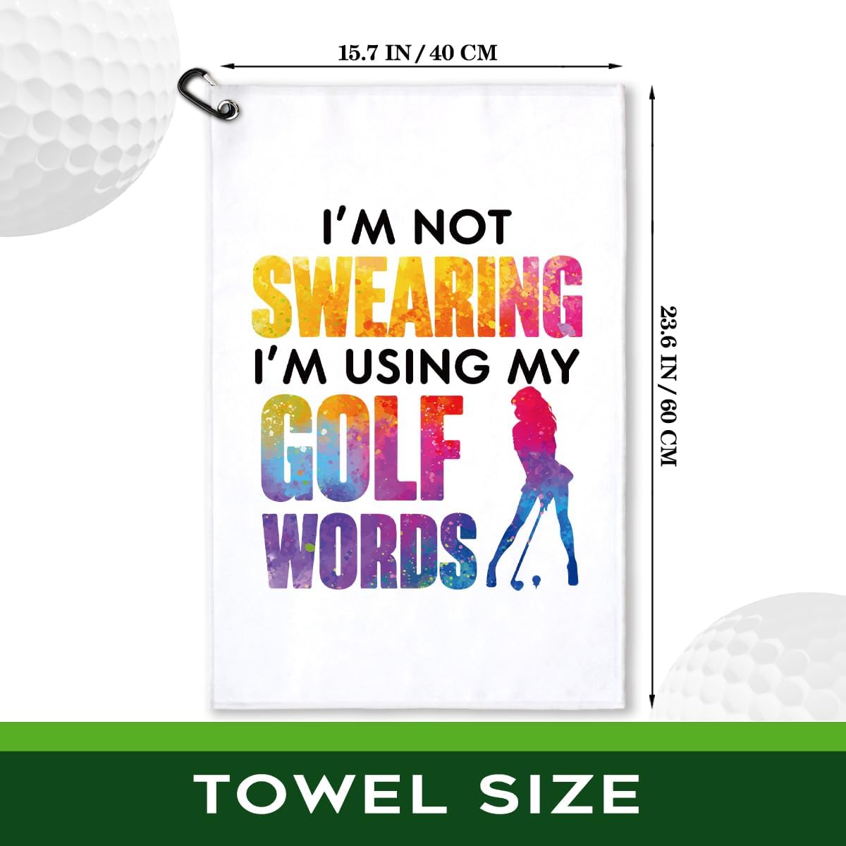 I'm Not Swearing I'm Using My Golf Words Polyester and Cotton Blend Printed Golf Towel, Funny Golf Accessories for Women, Golf Gift for Golf Fan, Golf Lover Birthday Gift, White 2, OGT003