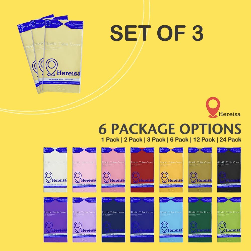 Brand Round Ivory Plastic 84" Disposable Tablecloth (3 Pack), Party & Event Decorative Cover