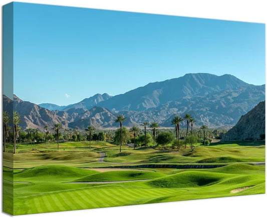 California Golf Course wiTh Palm Tree Wall Art Picture - California Golf Course Wall Decor for Living Room Bedroom Bathroom Home Decorations Canvas Prints Framed Ready to hang(18''H x 24''W)