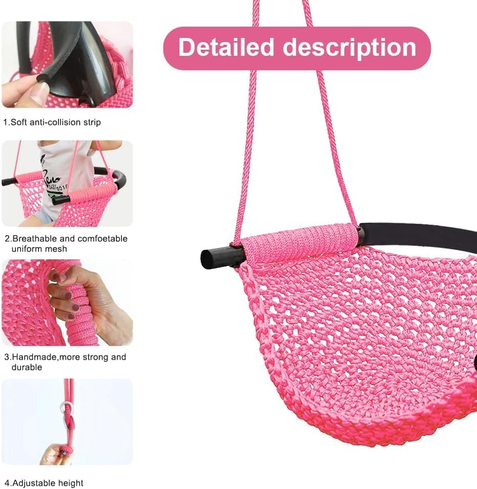 Hand-Knitting Toddler Swing, Swing Seat for Kids with Adjustable Ropes, Little tikes Swings Set, for Outdoor Indoor, Playground, Backyard (Blue+Pink)