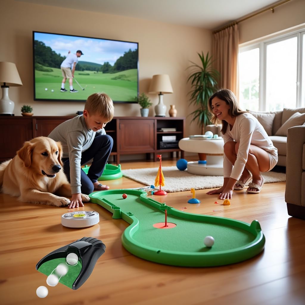 Golf Putting Return Machine - Green with Ball Kick Back Mat, Battery-Powered Return, Practice at Home, Office, Parties