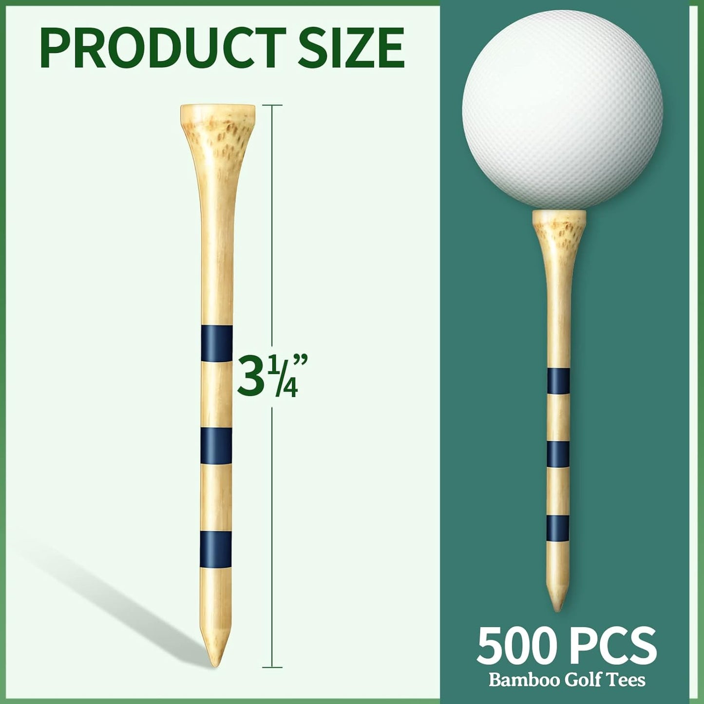 Jadive Bamboo Golf Tees 3-1/4 Inches Stable Long Wooden Tees for Golf Activities, Natural Color and Blue