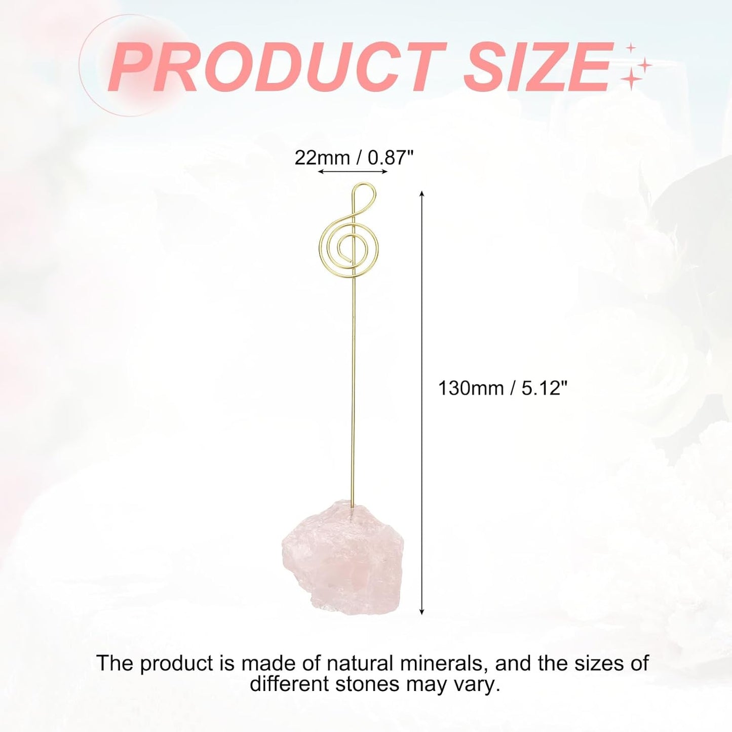 PATIKIL Table Number Holder, 1Pcs Photo Clip Holders Crystal Stone Quartz Desk Card Holder Raw Musical Note Shape Iron Memo Note Photo Stand for Wedding Party Home Office Decor, Pink