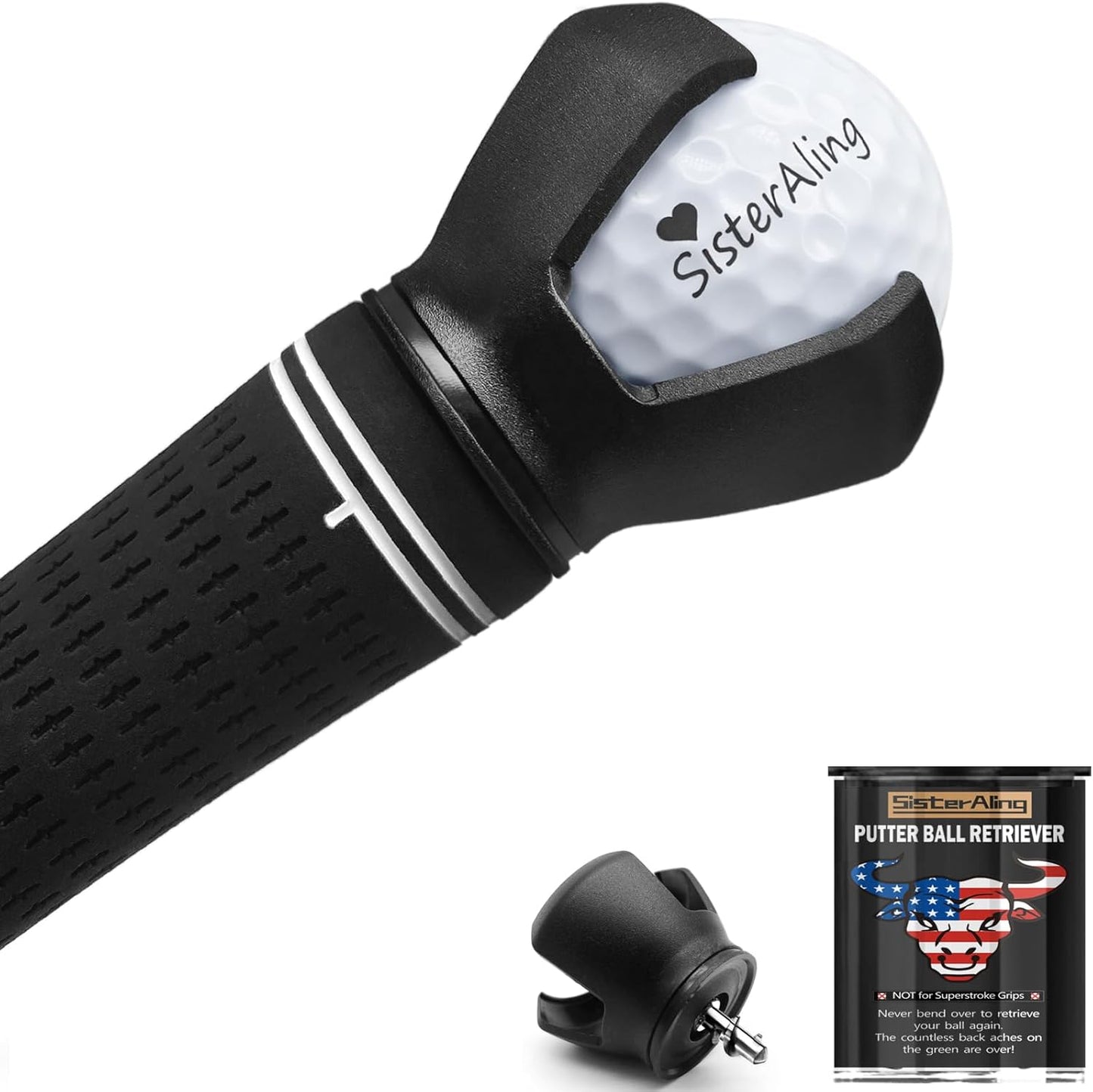 3-Prong Golf Ball Retriever Grabber Pick Up,Back Saver Claw Put On Putter Grip,Suction Cup Ball Grabber,Sucker for Golf Screws Tool