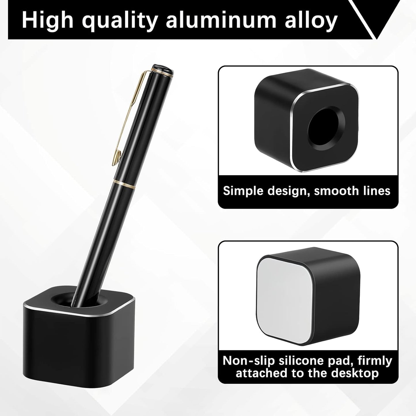 Chinco 2 Pieces Single Pen Holder Metal Pen Stand Square Base Aluminum Student Desk Organizer for Desk Desktop Toothbrush Stand Holder Display for Home Office Students Teachers