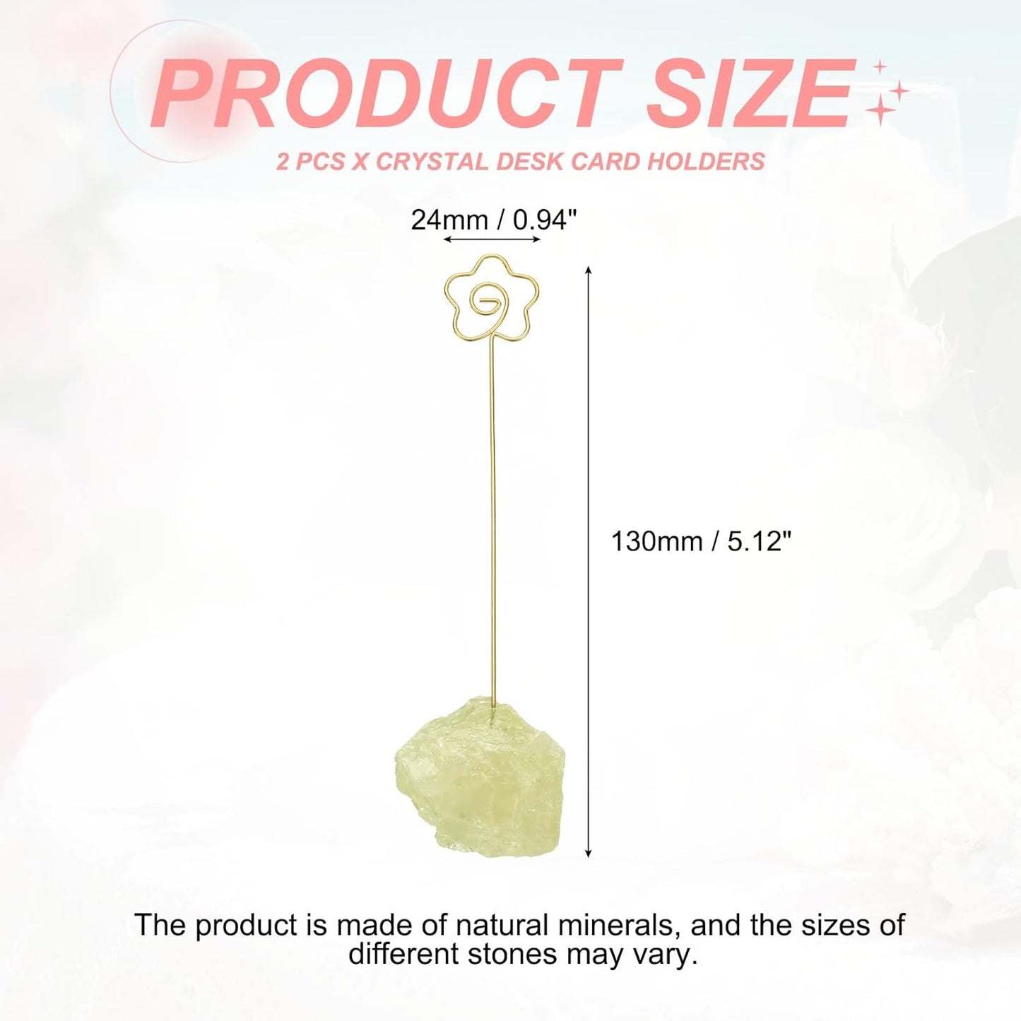 PATIKIL Table Number Holder, 2Pcs Photo Clip Holders Crystal Stone Quartz Desk Card Holder Raw Flower Shape Iron Memo Note Photo Stand for Wedding Party Home Office Decor, Yellow