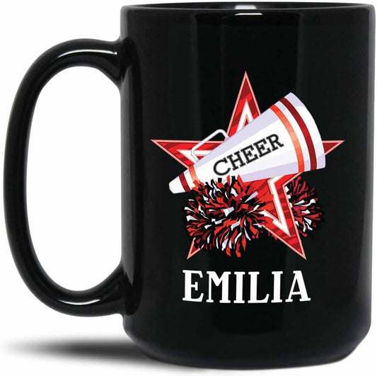 Personalized Choose Name Cheer Coffee Mugs Cups Gifts For Men Women Cheer Lover, Customized Cheerleading Coffee Cup 11 Oz 15 Oz, Cheerleader Cheerleading Black Ceramic Mug Gift, Cheer Cheerleader Mug