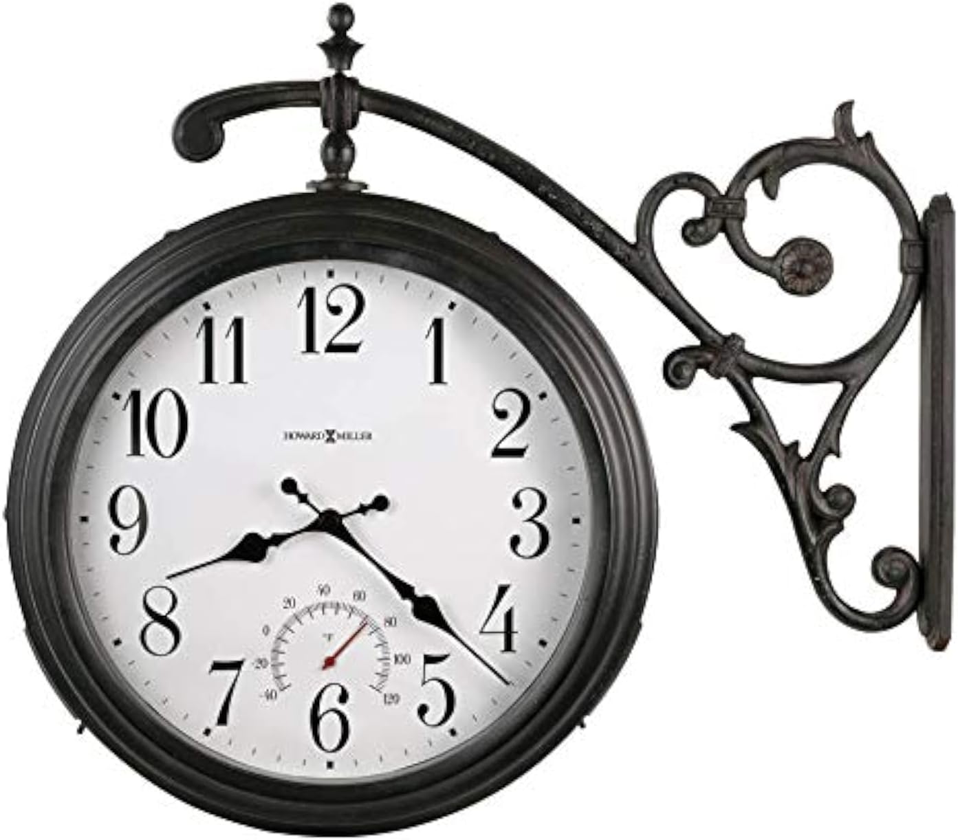 Howard Miller Gladwin Wall Clock II 549-608 – Indoor/Outdoor Double-Sided Timepiece, Decorative Wall Bracket, Swivels for Maximum Visibility, Quartz Movement