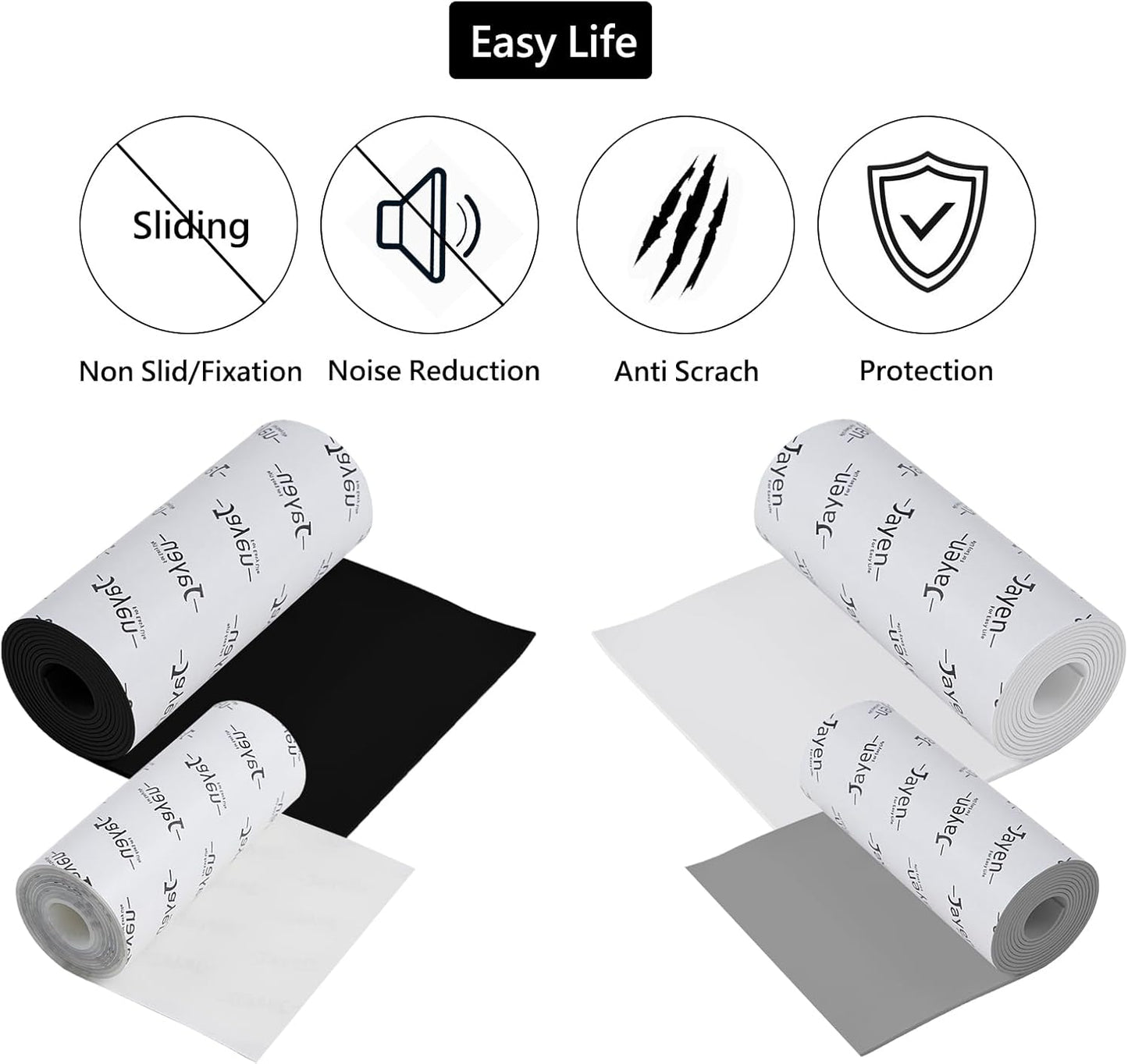 Non Slip Self Adhesive Silicone Cuttable Furniture Pads - 5x80 inch Anti-Sliding Rubber Floor Protectors for Any Furniture and Appliances