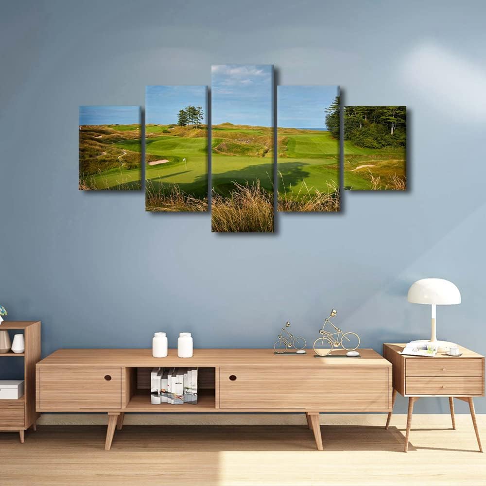 5 Piece Golf Wall Art Wisconsin USA Wall Decor Golf Course Wall Art Nature Landscape Wall Decor Poster Golf Course Field Pictures for Walls Print for Bedroom Decor Framed Ready to Hang - 60"W x 32"H