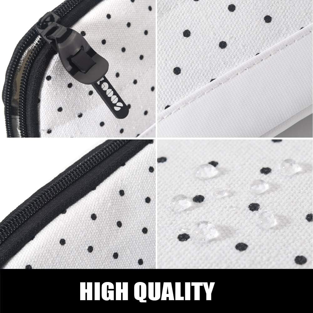 Sooez Wide-Opening Pencil Pen Case, Lightweight & Spacious Pencil Pouch Zipper Stationery Bag, Aesthetic Supply with Triangular Design for Adults, Black Dots