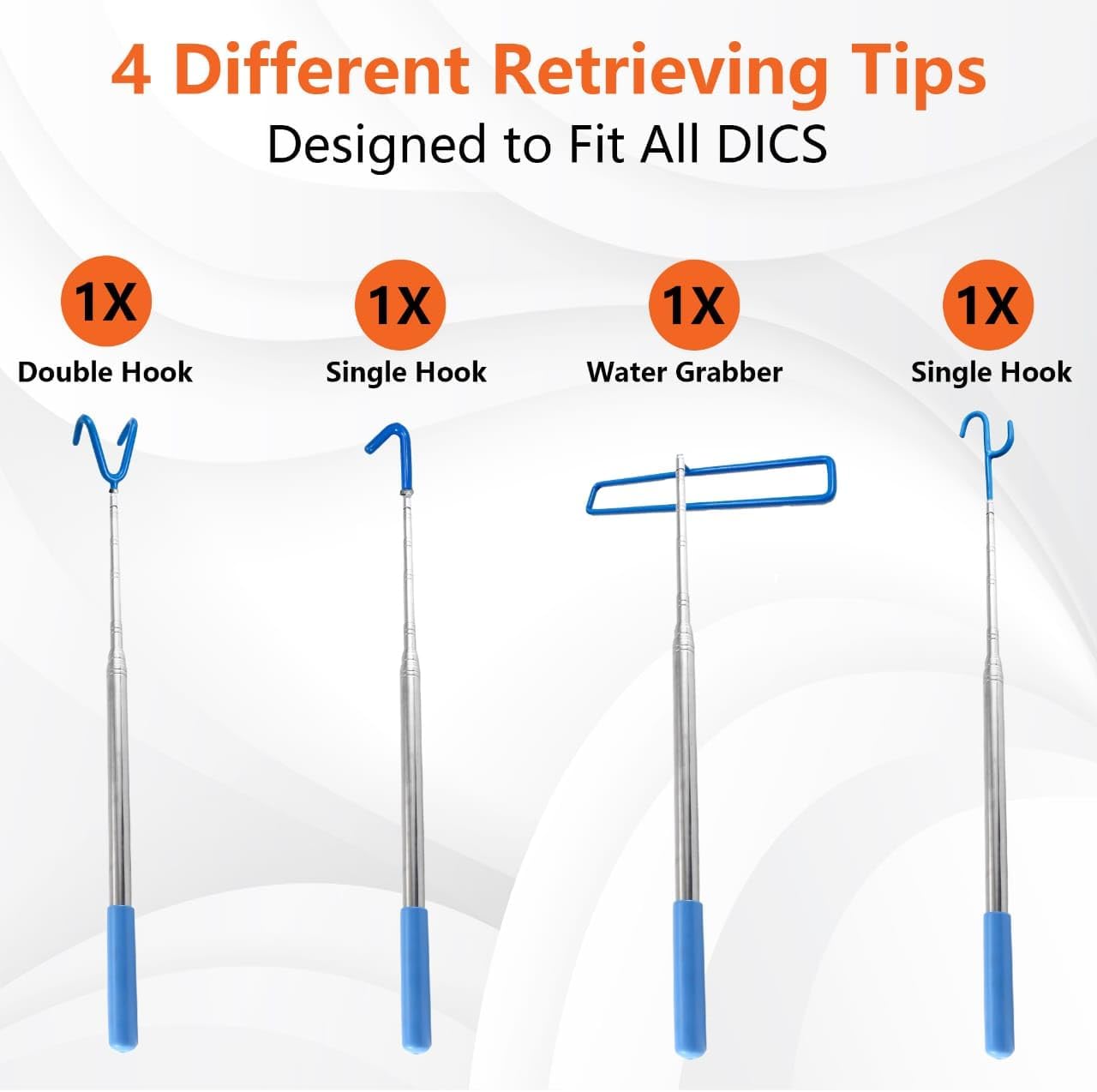 DF 4 in 1 Extendable Disc Golf Retriever 16 ft - Telescopic Disc Golf Retriever - Disc Retriever with Durable Stainless Steel Frame Hooks & Carry Bag - Disc Golf Retriever Pole for Tree Bushes & Water