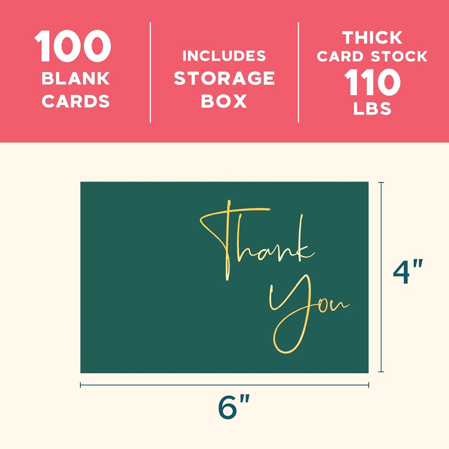 VNS Creations Gold Foil Thank You Cards With Envelopes Bulk Set & Stickers - 100 Pack 4x6 Blank Thank You Notes Set - Large Note Card Small Business, Wedding, Baby Shower & Bridal Shower - Post Green