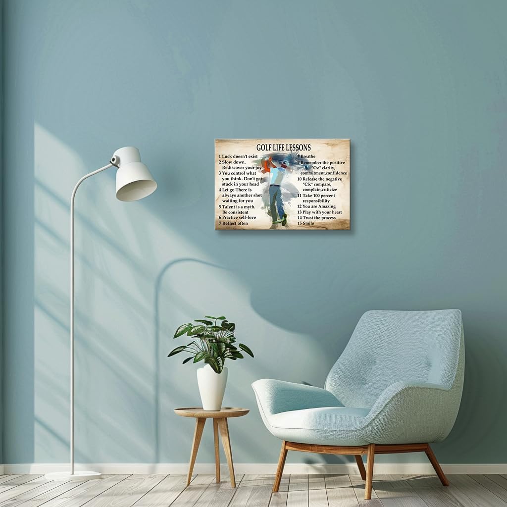 Wallpicss Vintage Golf Wall Art Framed Life Lessons Inspirational Quote Poster Golf Pictures Painting Artwork Motivational Art Prints 12x18 inches